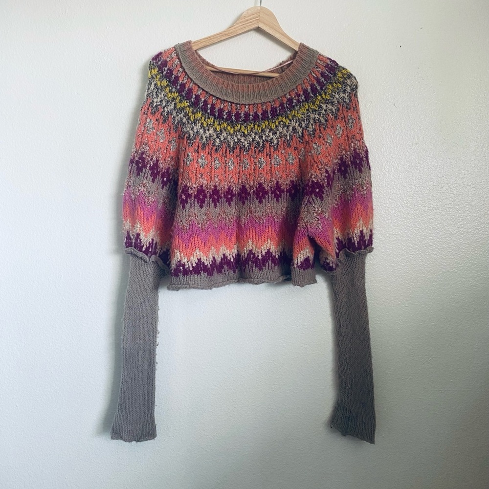 Free People Vibrant Knit Crew Neck Sweater